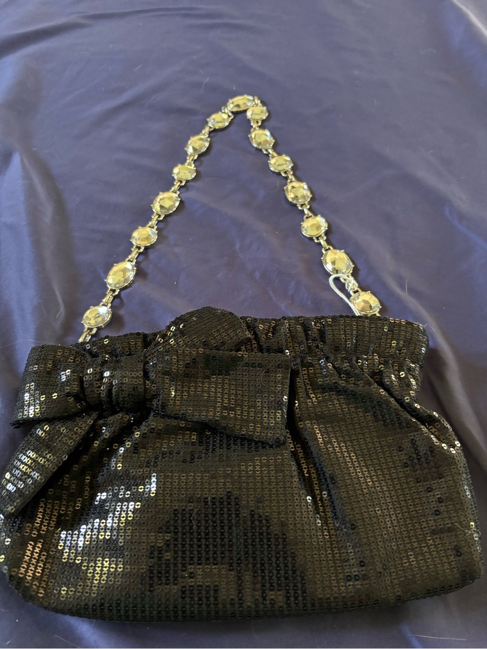 White House Black Market Black Sequin Clutch with Crystal Chain - Picture 4 of 12